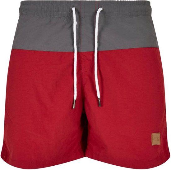 Urban Classics Block Zwemshorts - Rood/Grijs - Maat S