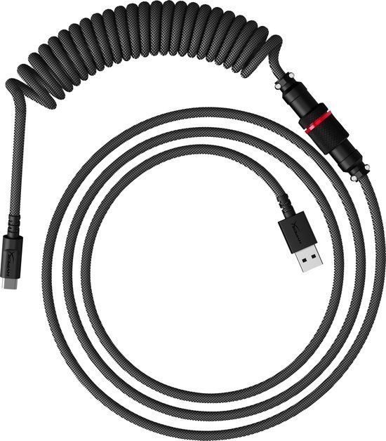 HyperX USB-C naar USB 3.0 A Kabel - Spiraalontwerp - Grijs/Zwart - 1.22 m