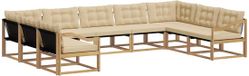 vidaXL Bank loungeset 9 zitplaatsen Acaciahout Wit en Beige