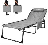 KingCamp Extra grote campingstoel, zonnebed, inklapbaar, driepootbed, stoel met hoofdkussen en zijvak, belastbaar tot 150 kg, gevoerd voor supercomfort, 4-voudig verstelbaar, 200 x 68 cm (l x b), Grijs