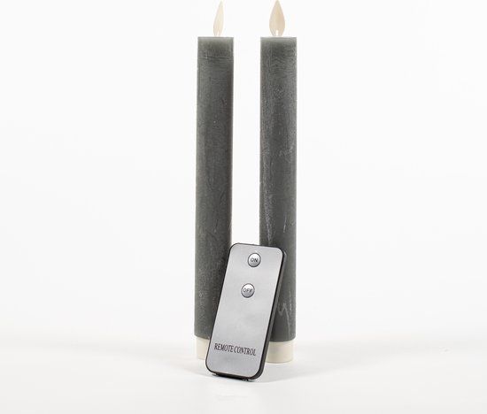 Anna's Collection LED dinerkaarsen - grijs - 2x st - 23 cm