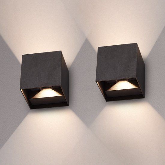HOFTRONIC Set van 2 Kansas LED Wandlamp Zwart IP65 7W 3000K