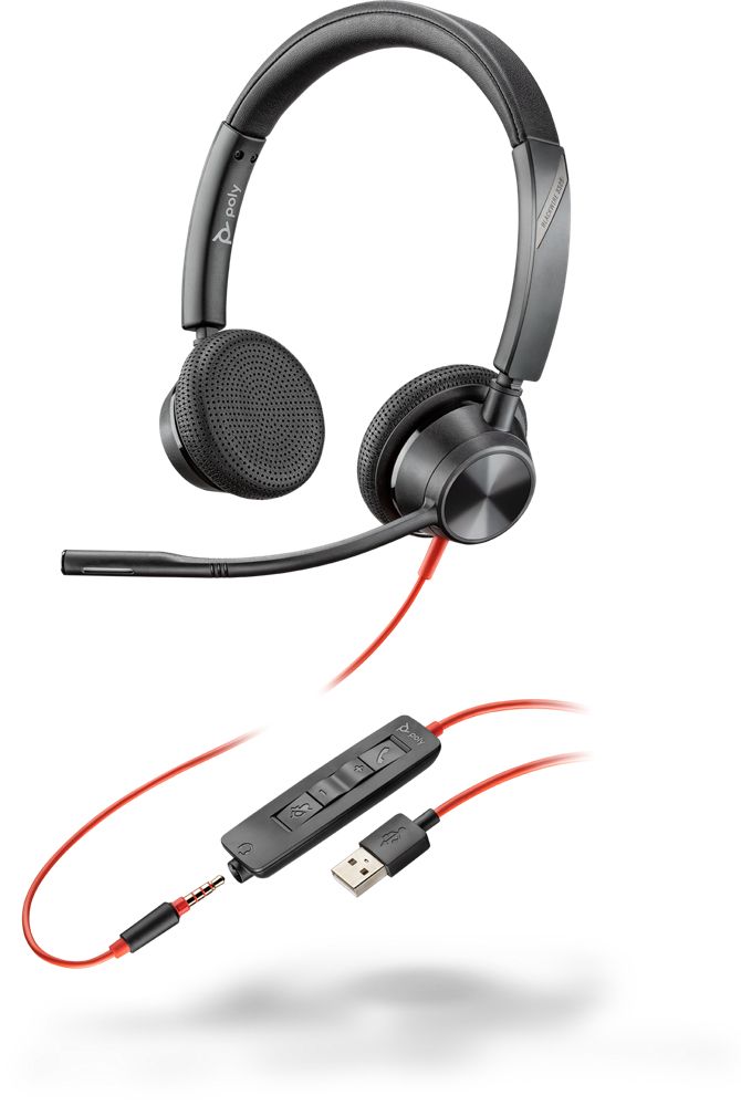 Plantronics POLY Blackwire 3325 Headset - USB Type-A - Black/Red