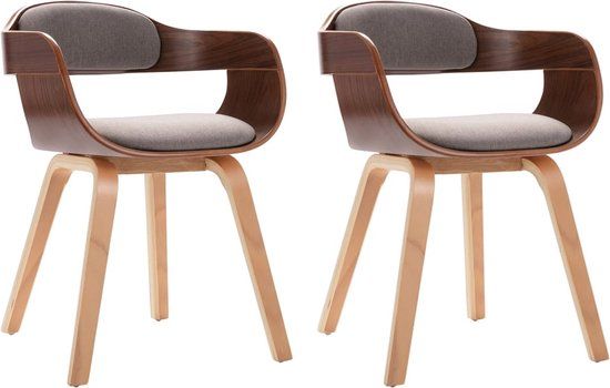 vidaXL Eetkamerstoel 2 stuks gebogen hout en stof taupe