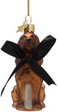Vondels Boule de Noël - Chien avec nœud Noir 9cm Brun