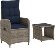 vidaXL Loungeset 2-zits PE Rotan en Poedergecoat Staal Grijs en Marineblauw