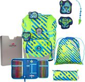 DerDieDas Schooltas ErgoFlex Tiny Exklusiv Neon Schulranzenset 5-delig Monster Neongroen