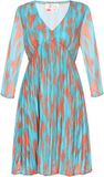 IZIA Jurk aqua veelkleurig Dierenprint A-lijn V-hals Driekwart mouw Kort Polyester