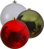 Decoris Kaemingk B.V. Kerstversieringen set van 6x grote kunststof kerstballen groen-wit-rood 14 cm glans