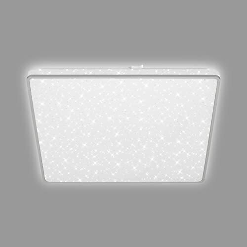 Briloner - LED plafondlamp met sterrenhemel, LED plafondlamp ster decor, backlit effect, vlak, neutraal wit licht, 370x370x50 mm, chroom mat