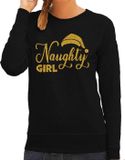Bellatio Decorations Foute kersttrui/sweater dames - Naughty Girl - zwart - glitter goud - Kerstmuts XXL