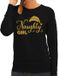 Bellatio Decorations Foute kersttrui/sweater dames - Naughty Girl - zwart - glitter goud - Kerstmuts XXL