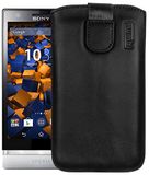 mumbi Echt leren hoesje compatibel met Sony Xperia P hoes lederen tas case wallet, zwart