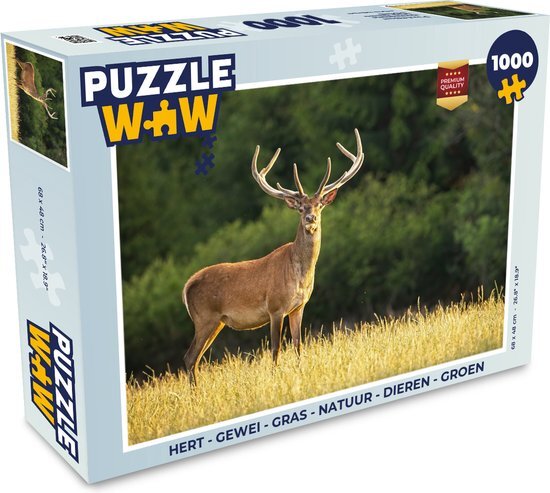 MuchoWow Puzzel Hert - Gewei - Gras - Natuur - Dieren - Groen - Legpuzzel - Puzzel 500 stukjes - Sinterklaas cadeautjes - Sinterklaas voor grote kinderen