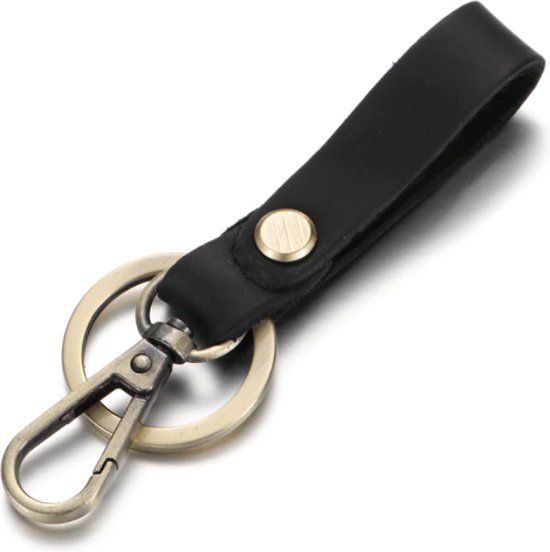 LGT JWLS Lookinggoodtoday Sleutelhanger Heren Leer Zwart met Musketon en Ring