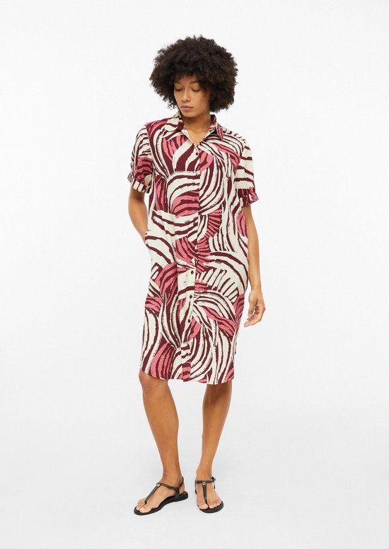 s.Oliver Jurk Koraal Zebraprint Lange Mouw Viscose Katoen Maat 42