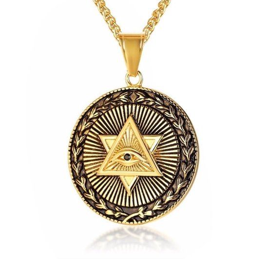 Mendes Heren ketting Edelstaal Eye Of Providence Amulet Goudkleurig 60 cm