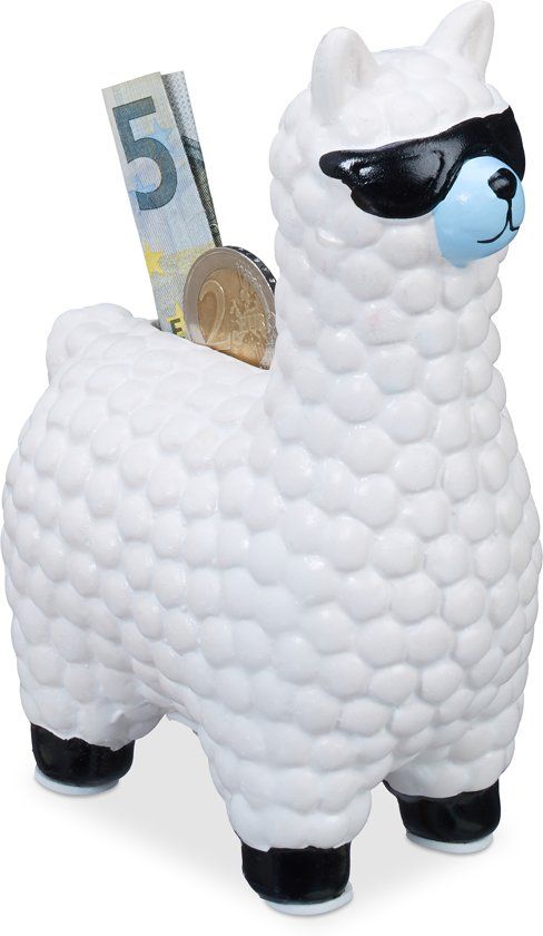 Relaxdays Lama spaarpot met zonnebril - spaarvarken - alpaca - keramiek roze