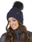 Vivisence Dames Wintermuts - Zacht Gebreid Met Pompon Van Imitatiebont En Warme Fleecevoering Antistatisch Voor Het Haar - Houdt Je Hoofd Comfortabel En Beschermd Tijdens Koude Winterdagen En Dagelijks Buitenleven - Donkerblauw