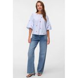 VERO MODA gestreepte top met borduursels - lichtblauw