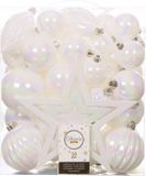 Decoris Set boules de Noël en plastique avec étoile - nacre blanc - 66 pièces