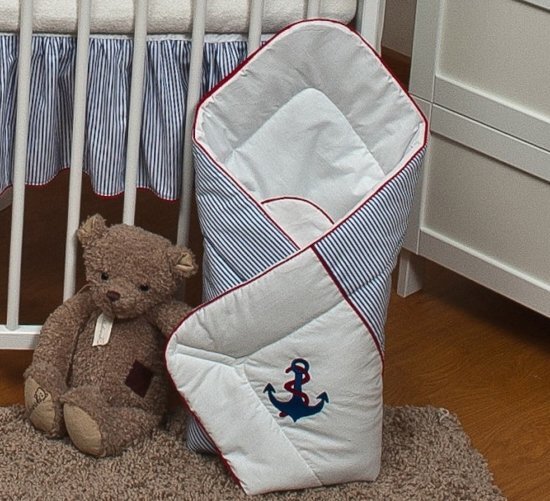 AP Moeder & Kind Baby inbakerdoek swaddle met borduurwerk ongeveer 80x80cm - matroos blauw