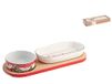 H&H Kerstset met 2 porseleinen cups, bamboesokkel, 26 x 9 cm
