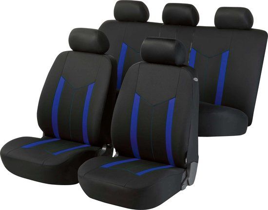 Auto stoelbeschermer Hastings - Zwart/Blauw - Set van 2 voorstoelen en 1 achterbank