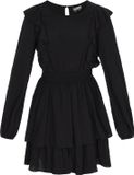 DreiMaster Vintage DreiMaster jurk zwart met volant, lange mouw, ronde hals, A-lijn, viscose, XXL