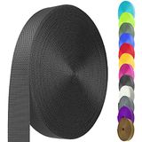 Nylon singelband 1 inch 1,5 inch, zwaar belastbare nylon singelband 30 m, duurzame nylon omsnoering voor binnen- of buitenuitrusting, doe-het-zelf knutselen, repareren, (zwart, 12 Yard)