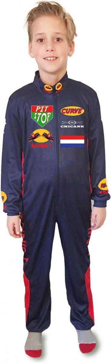 Mottoland Verkleedkostuum Coureur Jongens Donkerblauw Maat 104