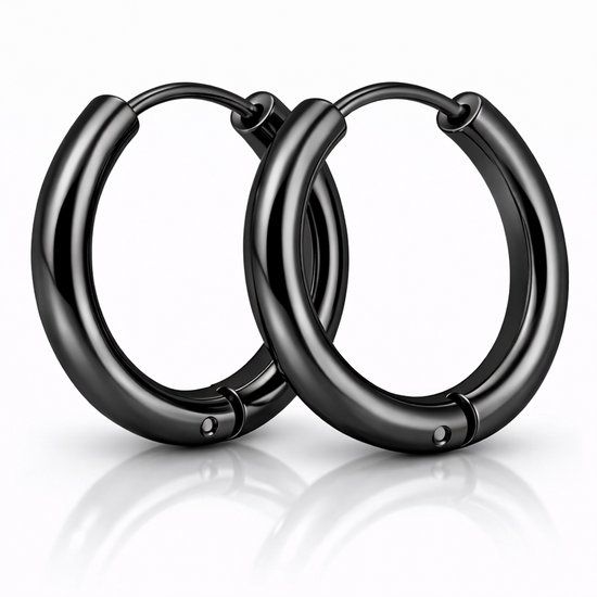 LGT JWLS Lookinggoodtoday Smalle edelstaal oorringen Zwart-20mm