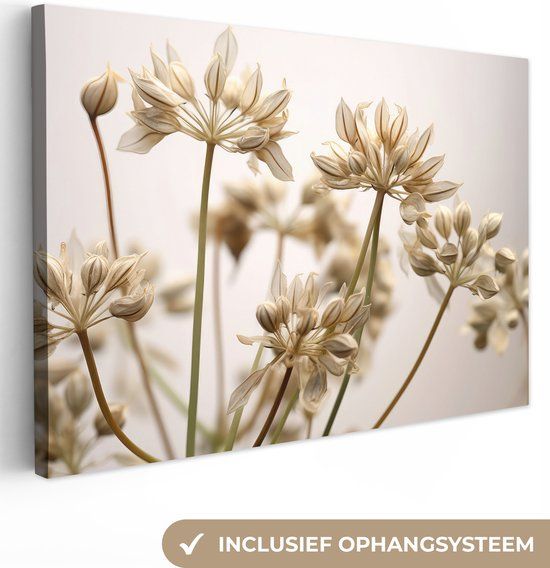 OneMillionCanvasses Canvas Schilderij 140x90 cm - Droogbloemen - Beige - Wit - Rechthoekig