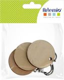 Sleutelhanger Hout Sleutelhanger, rond, 5 x 0,5 cm, 3 stuks