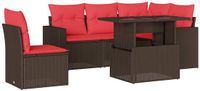 vidaXL 6-delige tuinbankset met kussens, bruin, polyrotan