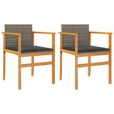 VidaXL Tuinstoelen 2 stuks met kussens, polyrattan en massief hout, grijs