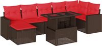 vidaXL 8-delige tuinbankset met kussens, bruin, polyrotan