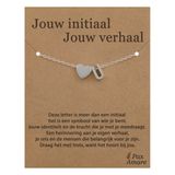 Pax Amare Letter U Armband op Cadeau Kaartje - Jouw initiaal, jouw verhaal - 15,5cm + 5,5cm verstelbaar Zilverkleurig Stainless Steel - Initiaal & Hartje Hanger