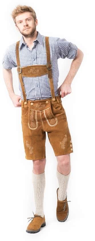 Tannhauser Oktoberfest korte bruine lederhose voor heren type: Anton 100% leder mt 52