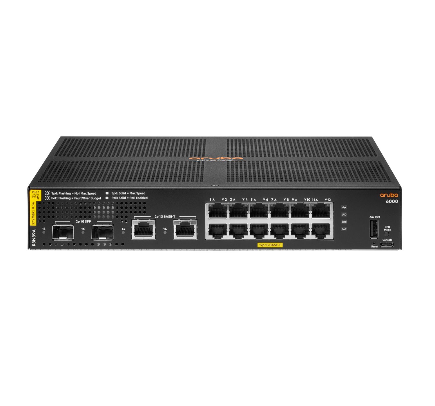 Aruba 6000 12G Class4 PoE 2G/2SFP 139W Managed L3 Gigabit Ethernet Switch