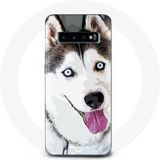 Maniacase Etui voor Samsung Galaxy S10 Plus Siberische witte Husky blauwe ogen