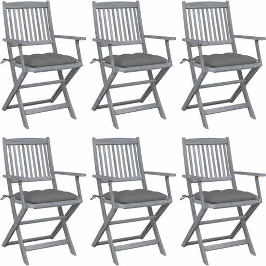 vidaXL Tuinstoelen 6 st inklapbaar met kussens massief acaciahout