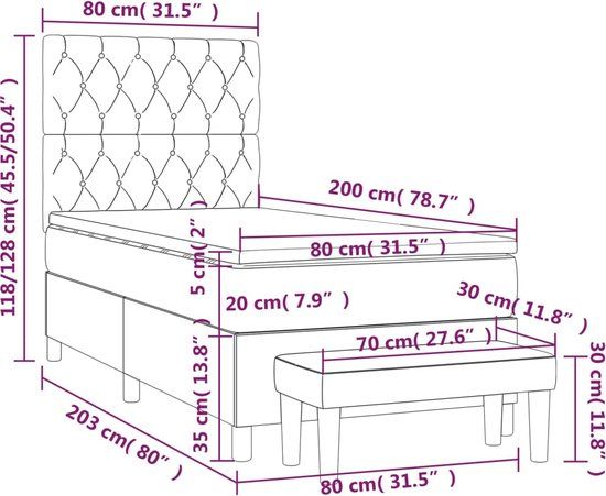 vidaXL Boxspring met matras fluweel donkergrijs 80x200 cm