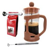 Nerthus FIH 1130 set Franse pers 350 ml terracotta melkopschuimer melklepel en koffietang