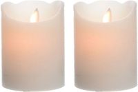 2x bougies LED/bougies tronc blanc crème 10 cm vacillant