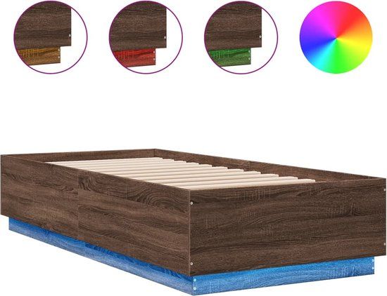 vidaXL Bedframe met LED-verlichting bruin eikenkleur 90x200 cm