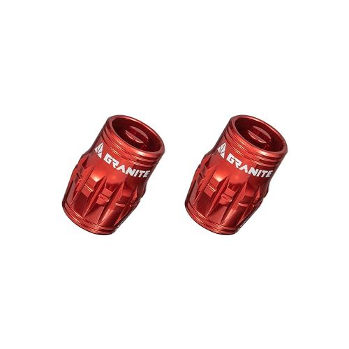 Granite Juicy Nipple Ventieldoppen met ventielkernverwijderfunctie – Stofkapjes voor fiets- en voertuigbanden, duurzame aluminium Schrader ventieldoppen, set van 2 (Rood)