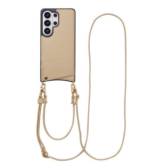 Selencia Hoesje - Geschikt voor Samsung Galaxy S26 Ultra - Backcover met koord en pashouder - Beige