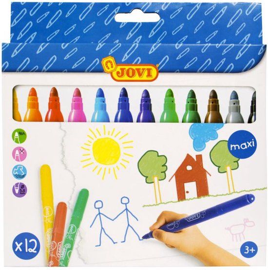 Jovi Afwasbare maxi viltstiften in gemengde kleuren - etui 12st.