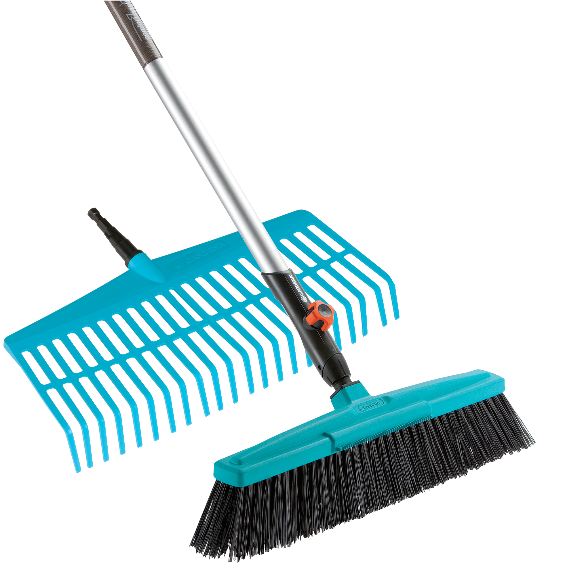 Gardena combisystem straatbezem en gazonhark